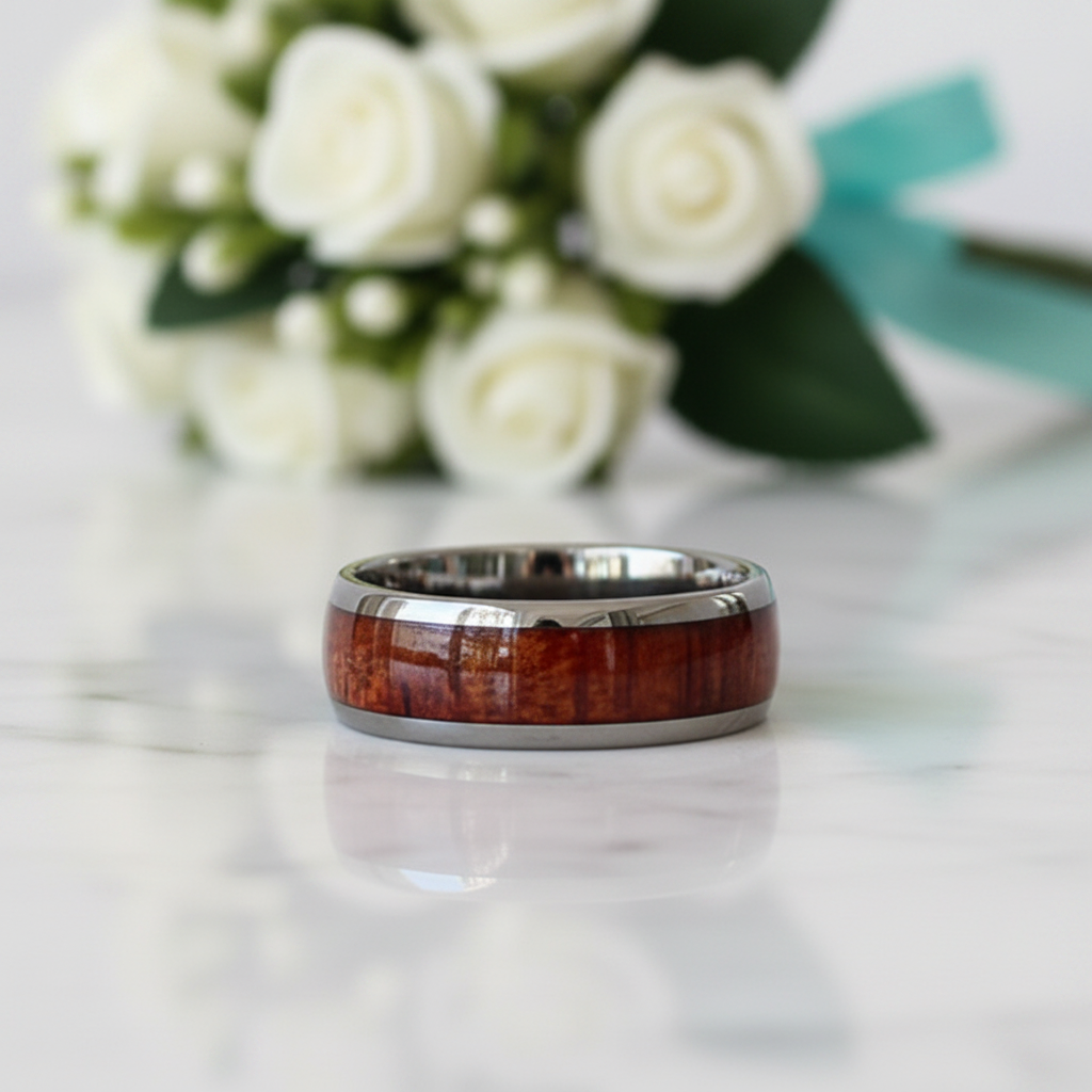 Wood Inlay 8mm Tungsten Wedding Band-Evani Jewelry