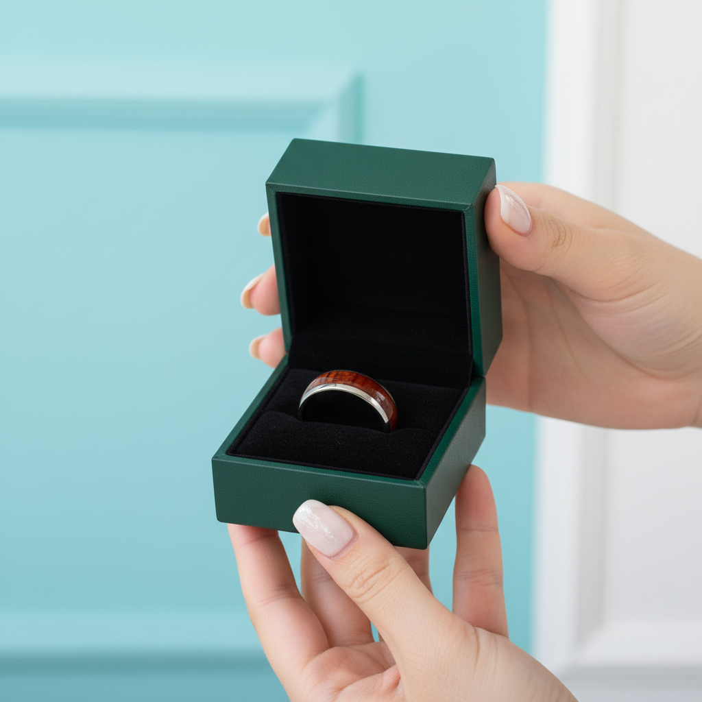 Wood Inlay 8mm Tungsten Wedding Band - Evani Naomi Jewelry