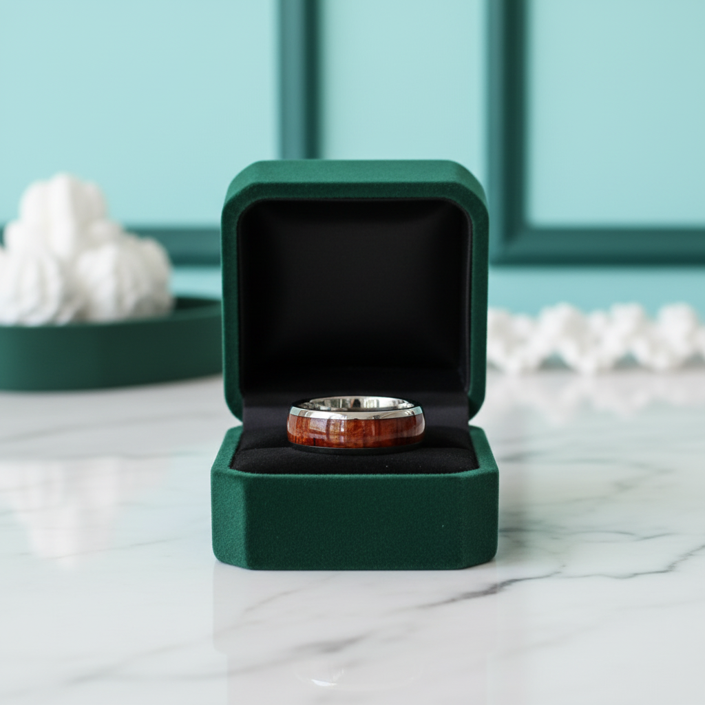 Wood Inlay 8mm Tungsten Wedding Band - Evani Naomi Jewelry