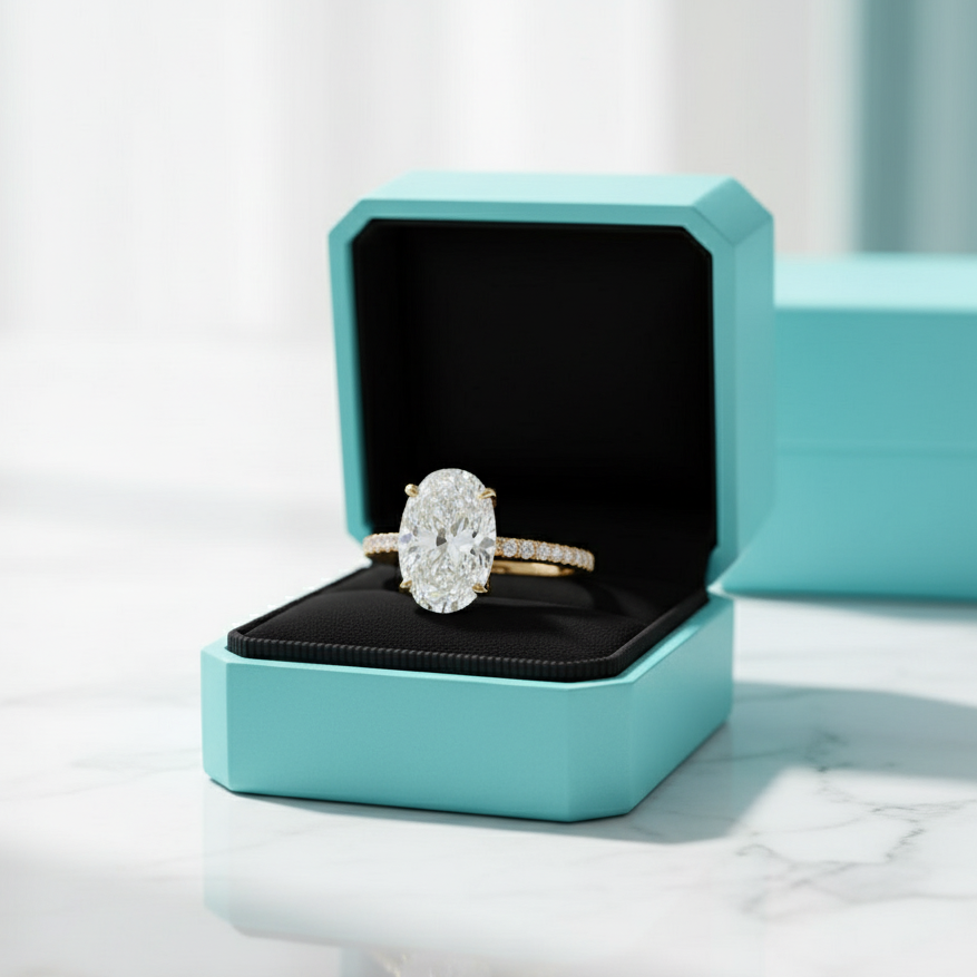 Yellow Gold 3.50 Ct Oval Cut Diamond Engagement Ring-Evani Jewelry