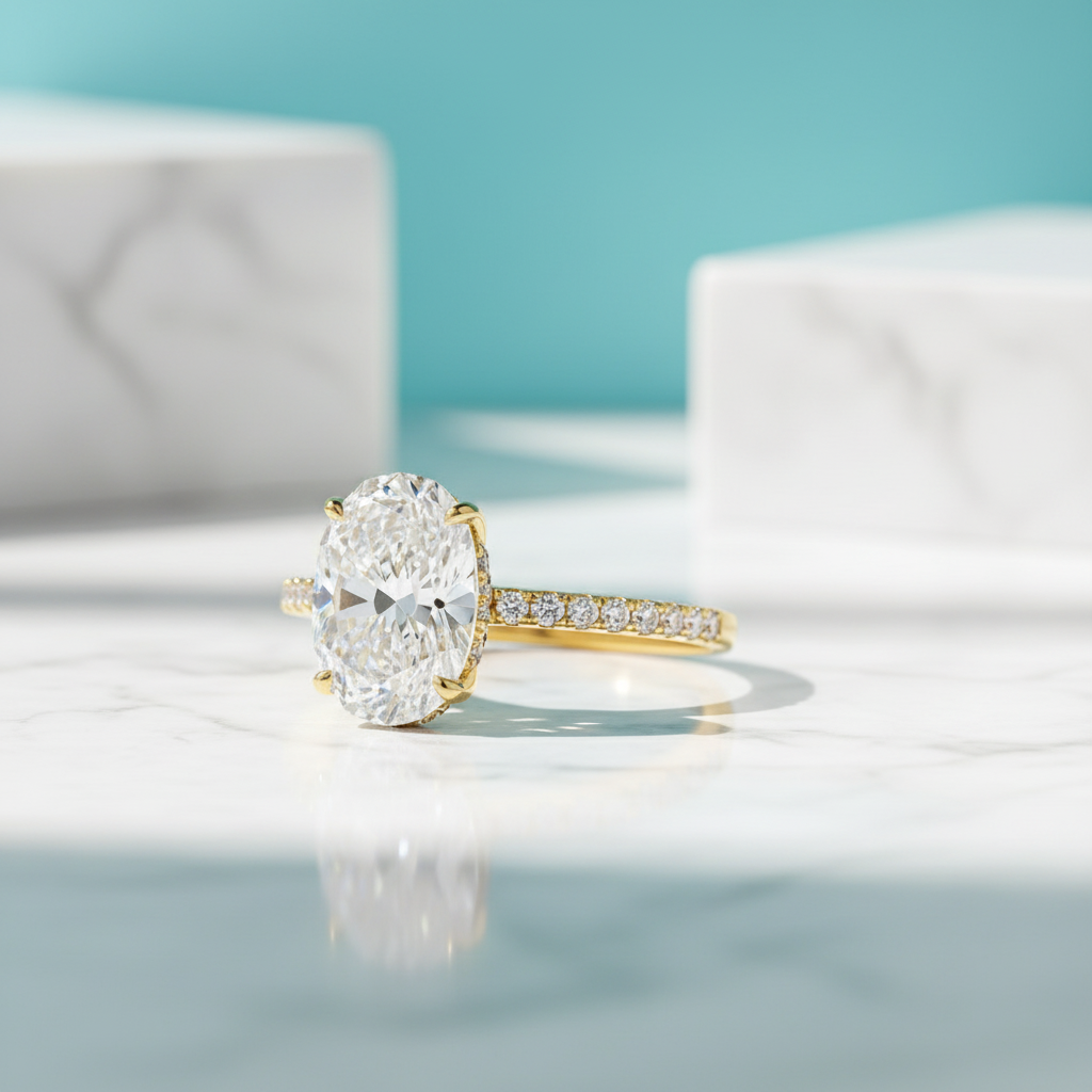 Yellow Gold 3.50 Ct Oval Cut Diamond Engagement Ring-Evani Jewelry