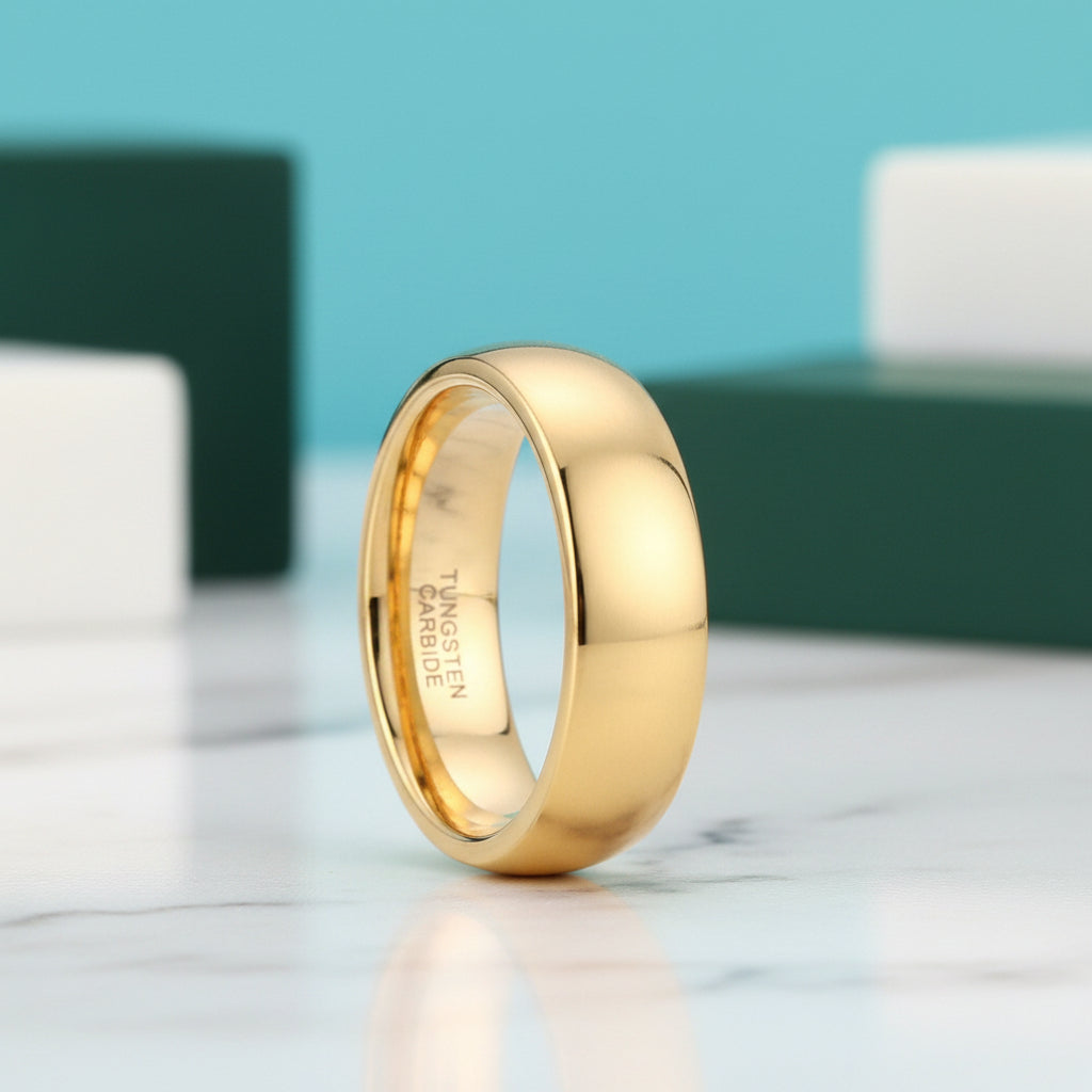 Yellow Gold Classic Unisex Tungsten Wedding Band-Evani Jewelry