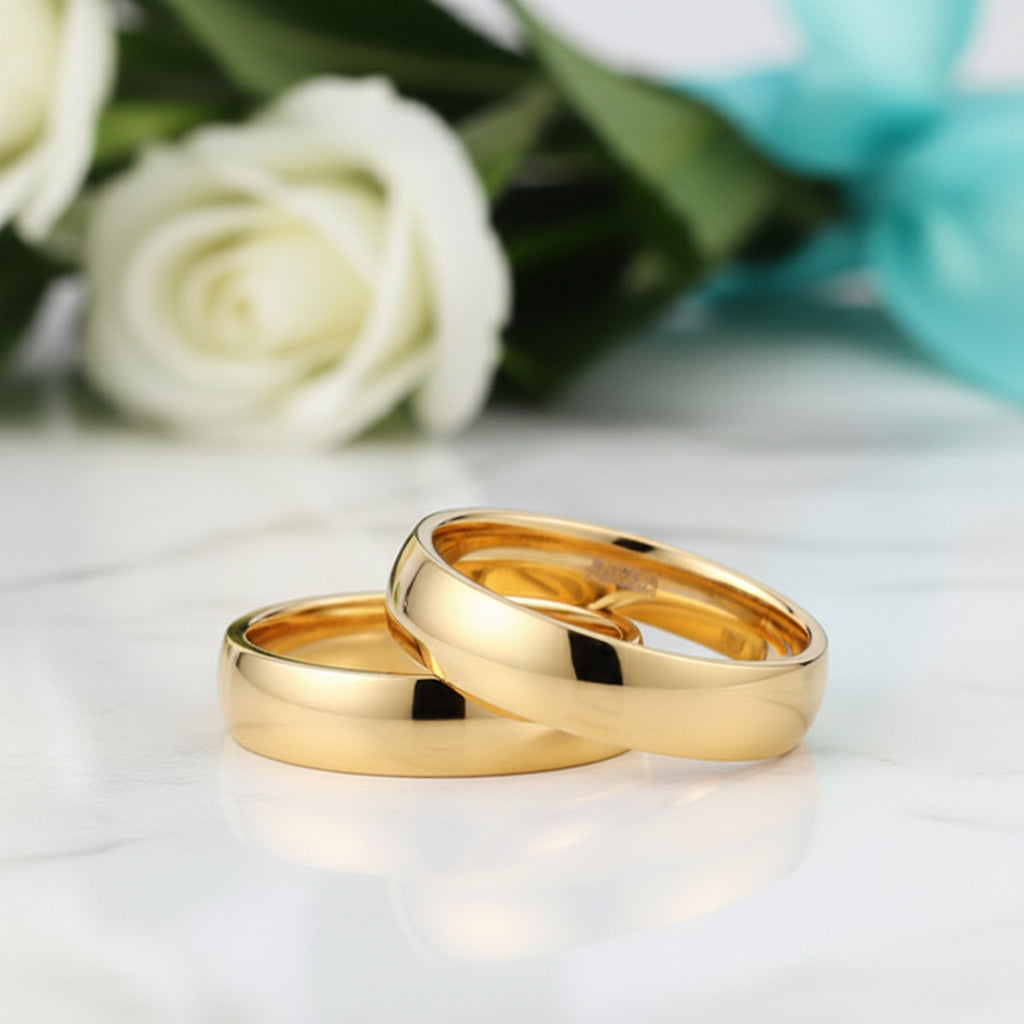 Yellow Gold Classic Unisex Tungsten Wedding Band-Evani Jewelry