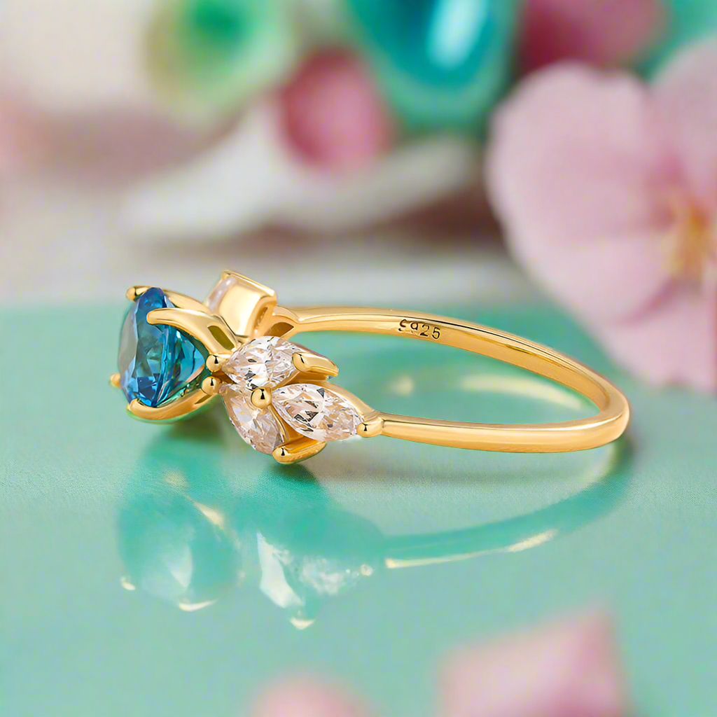 Yellow Gold Round Cut Montana Blue Sapphire Vintage Engagement Ring-Evani Naomi Jewelry