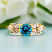 Yellow Gold Round Cut Montana Blue Sapphire Vintage Engagement Ring-Evani Naomi Jewelry