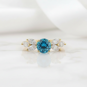 Yellow Gold Round Cut Montana Blue Sapphire Vintage Engagement Ring