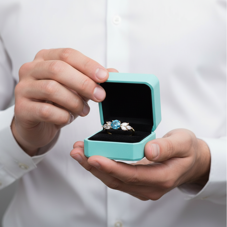 Yellow Gold Round Cut Montana Blue Sapphire Vintage Engagement Ring