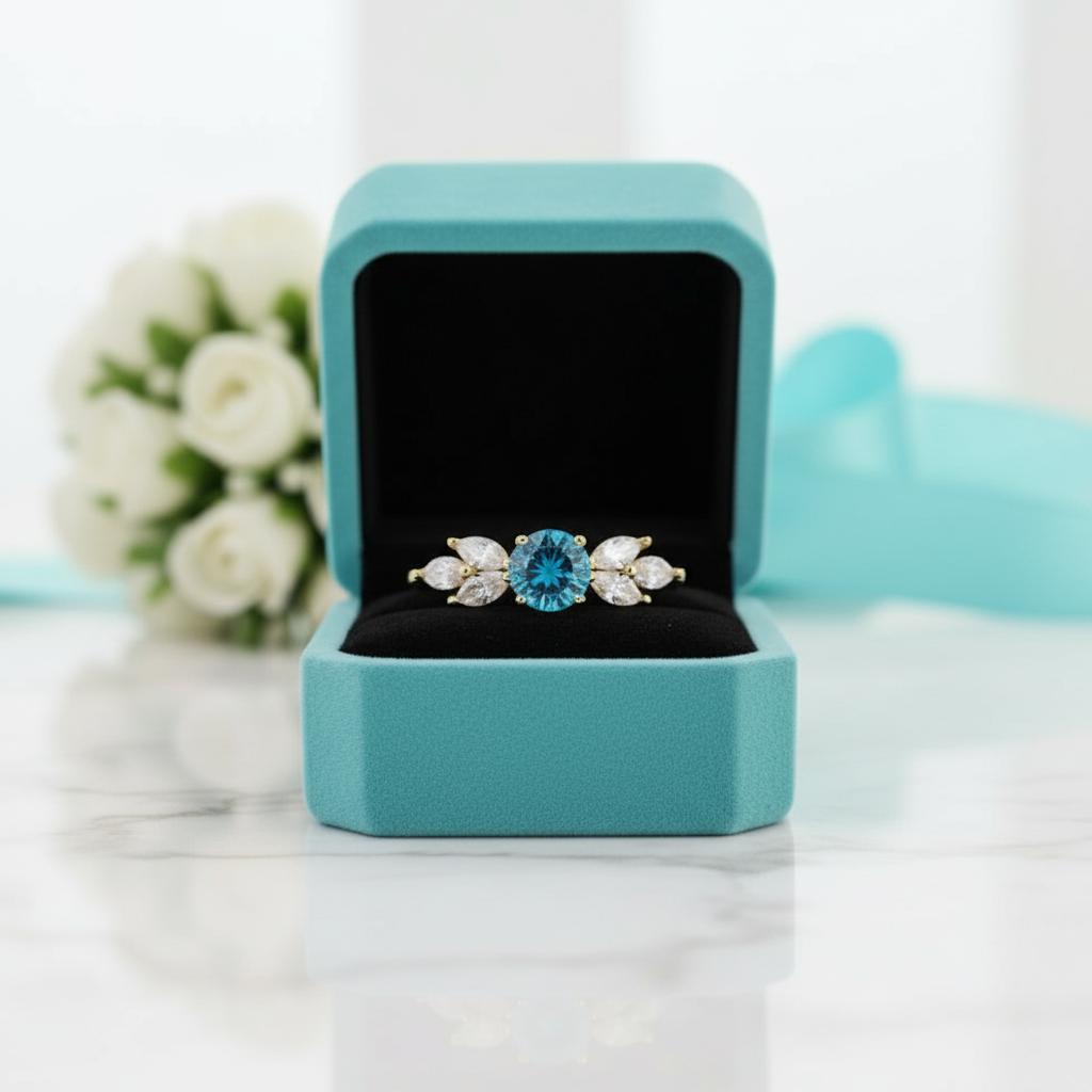 Yellow Gold Round Cut Montana Blue Sapphire Vintage Engagement Ring - Evani Naomi Jewelry