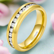 Yellow Gold Titanium with Diamond Wedding Band-Evani Naomi Jewelry