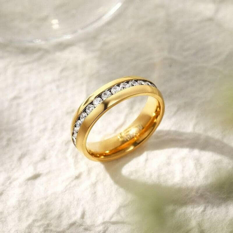 Yellow Gold Titanium with Diamond Wedding Band-Evani Naomi Jewelry