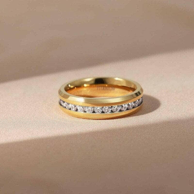 Yellow Gold Titanium with Diamond Wedding Band-Evani Naomi Jewelry