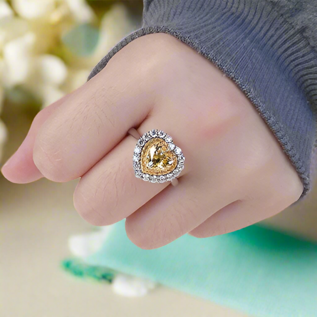 Yellow Sapphire 1.5 ct Heart Shaped Diamond Engagement Ring with Halo-Evani Naomi Jewelry