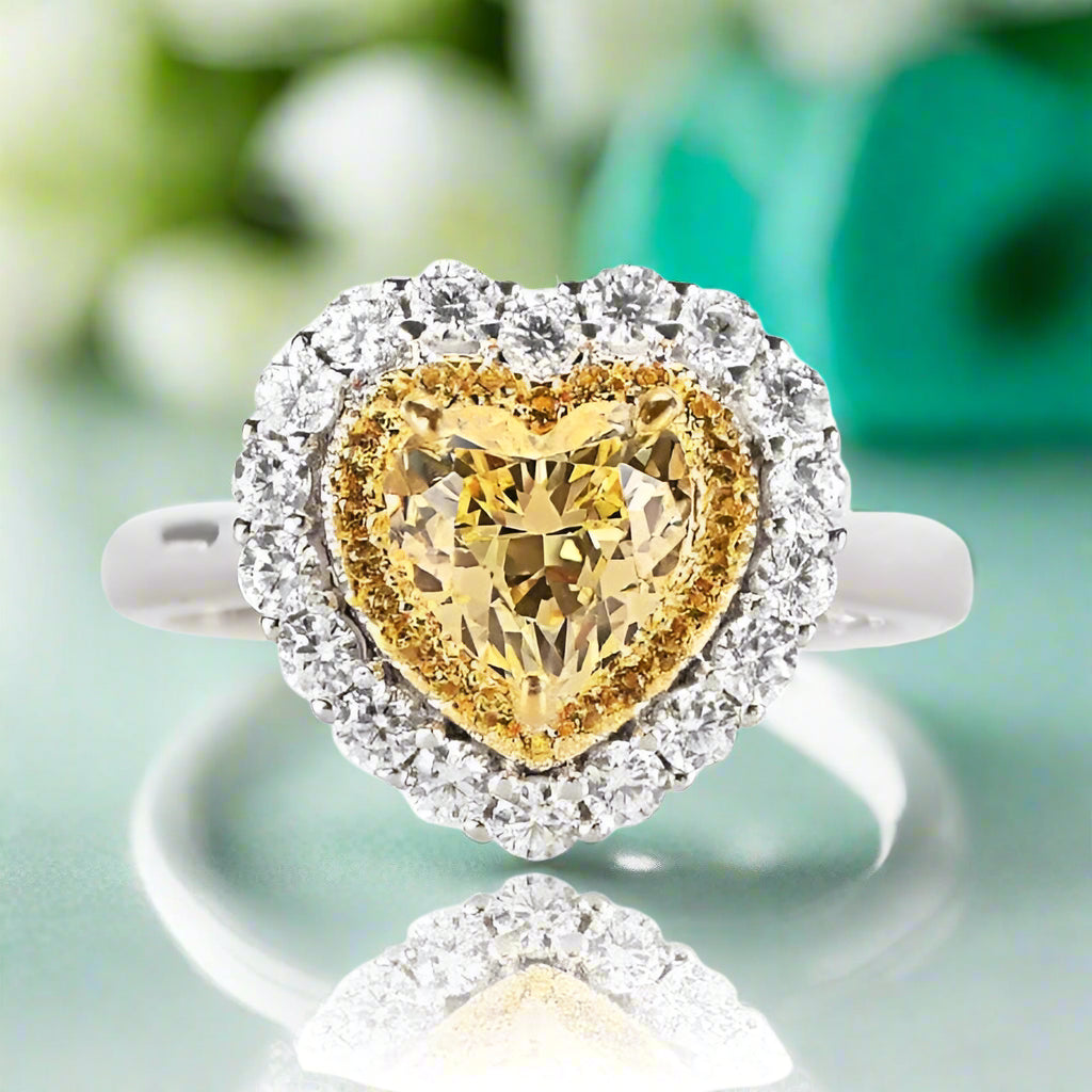 Yellow Sapphire 1.5 ct Heart Shaped Diamond Engagement Ring with Halo-Evani Naomi Jewelry
