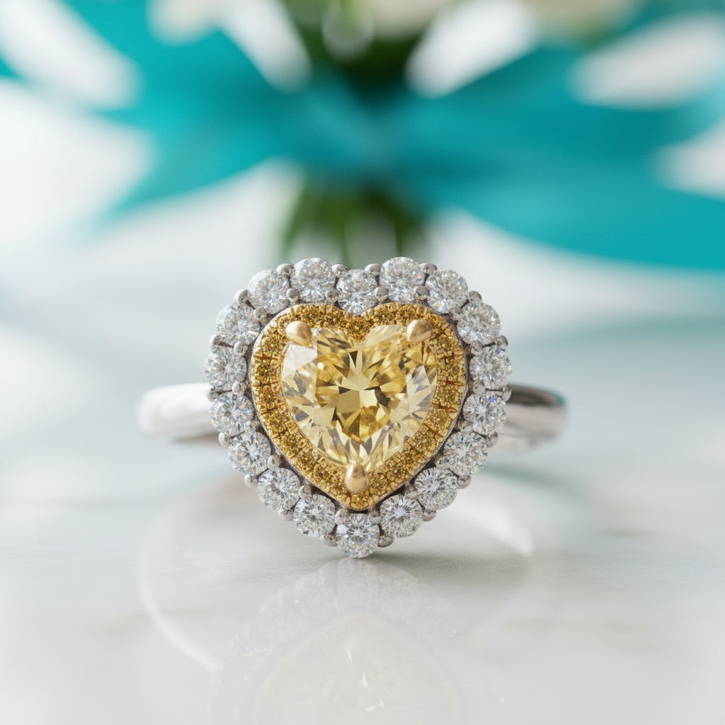 Topaz Birthstone 1.5 ct Heart Shaped Diamond Engagement Ring with Halo-Evani Jewelry