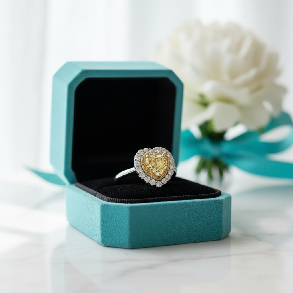 Topaz Birthstone 1.5 ct Heart Shaped Engagement Ring with Halo - Evani Naomi Jewelry