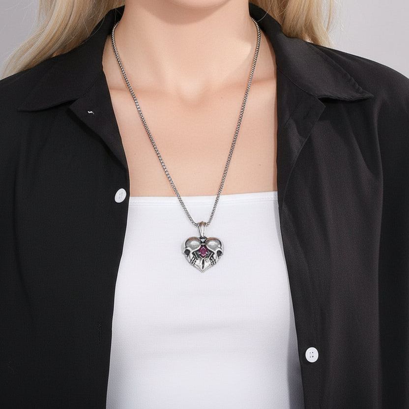 You Are My Heart Diamond Skull Punk Necklace-Evani Jewelry