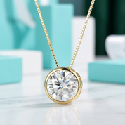 18K Yellow Gold 5.0 Ct Round Diamond Option Pendant Necklace