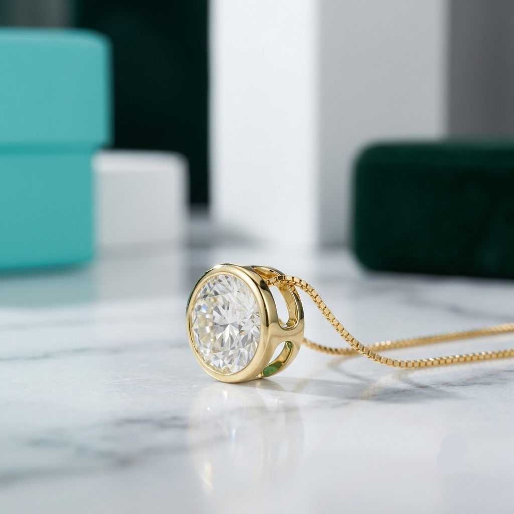 18K Yellow Gold 5.0 Ct Round Diamond Option Pendant Necklace