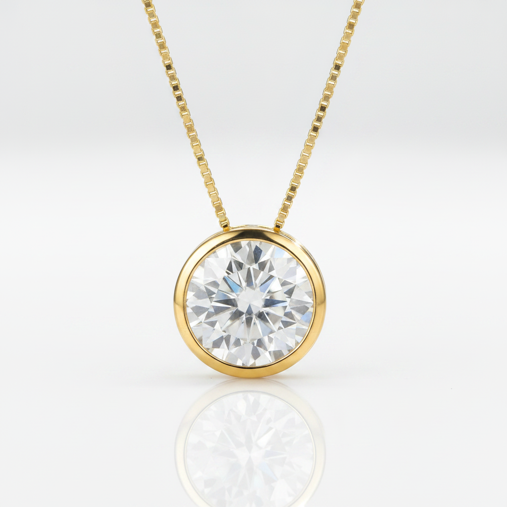 18K Yellow Gold 5.0 Ct Round Diamond Option Pendant Necklace