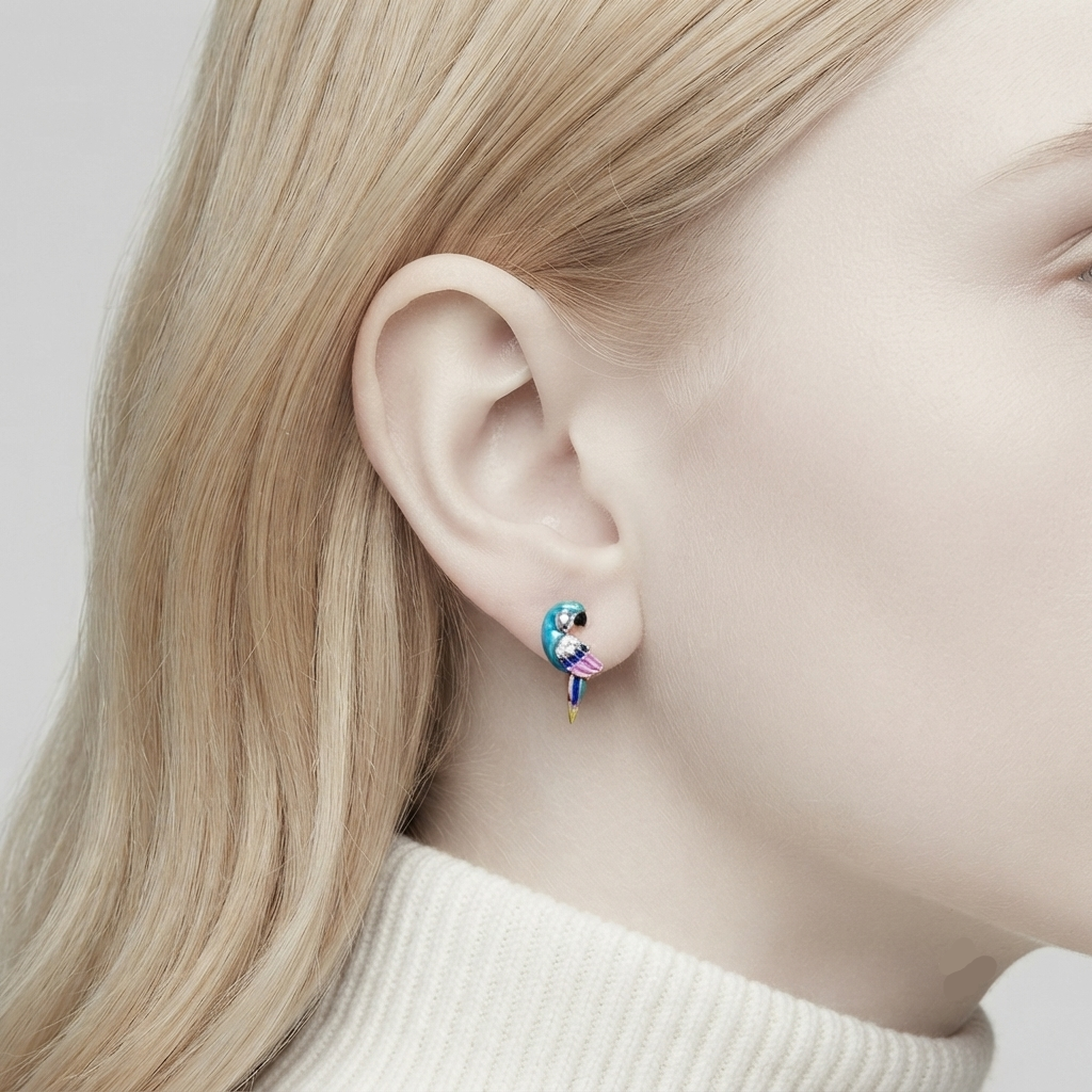 Cute Diamond Option Parrot Hoop Earrings
