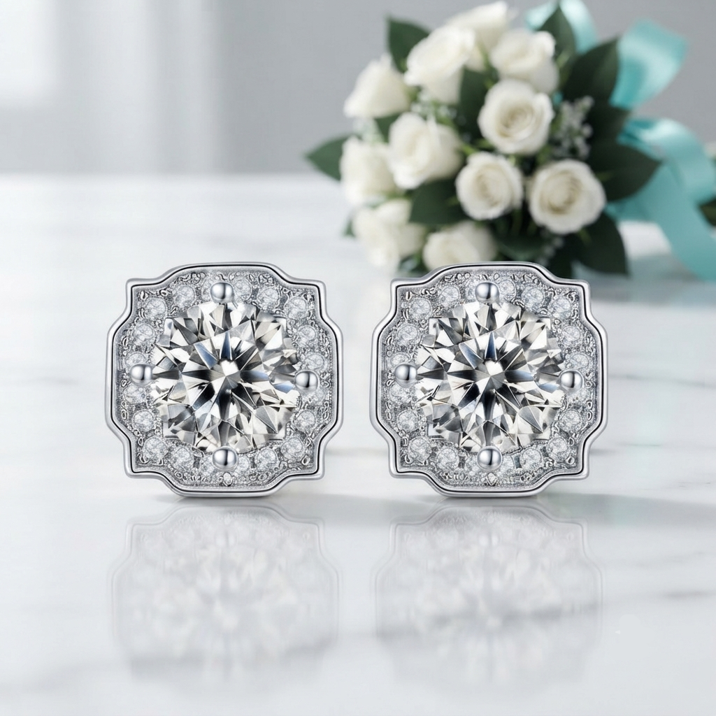 1.0 Cttw Round Diamond Option Halo Stud Earrings