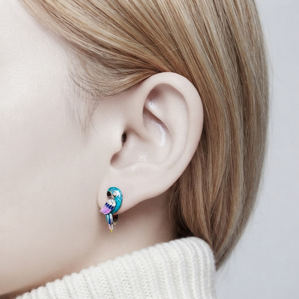 Cute Diamond Option Parrot Hoop Earrings