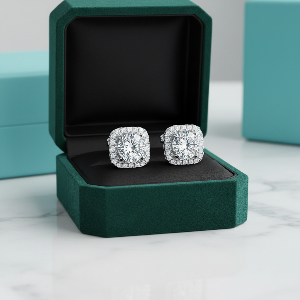 Classic 1.0 ct Round Diamond OptionHalo Stud Earrings