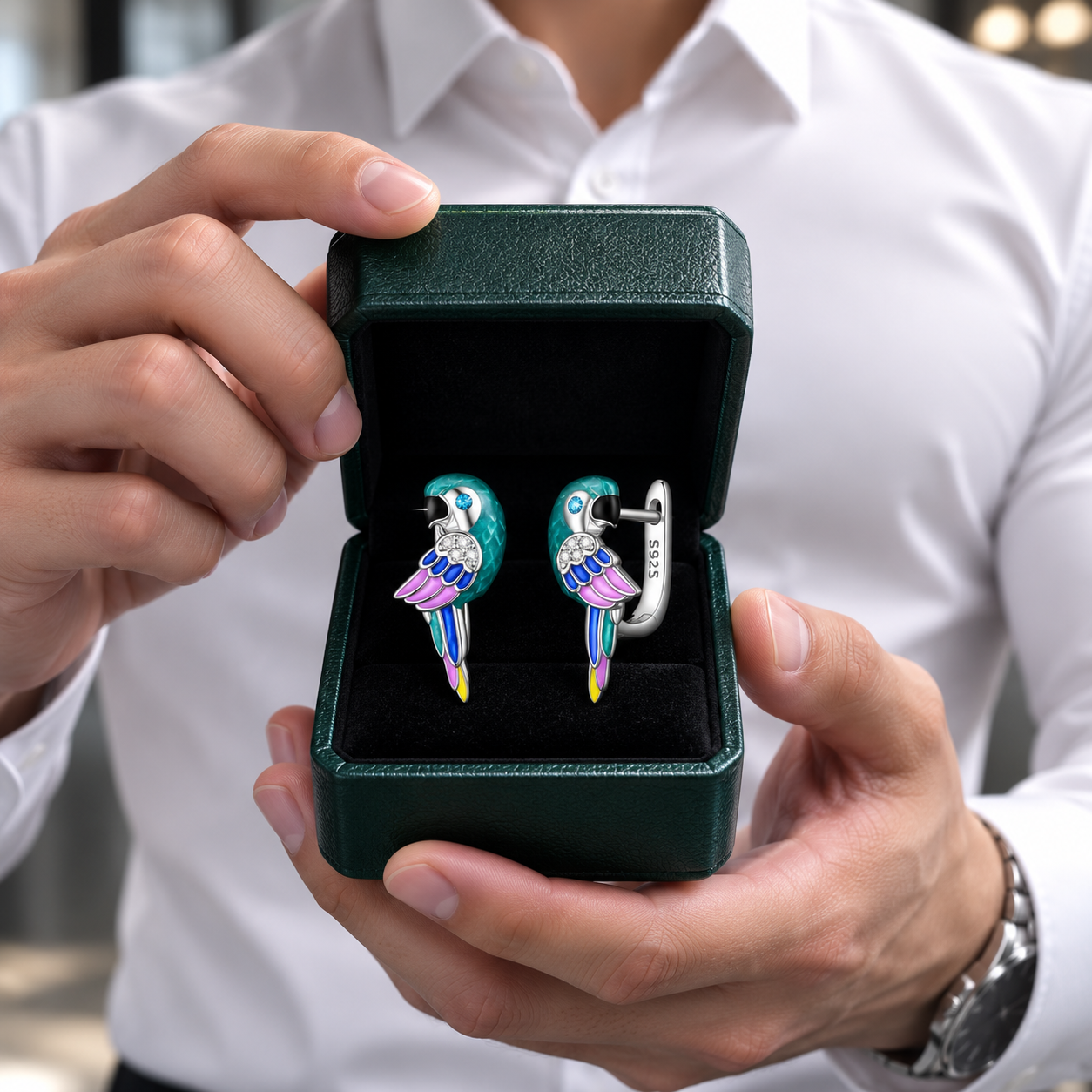Cute Diamond Option Parrot Hoop Earrings