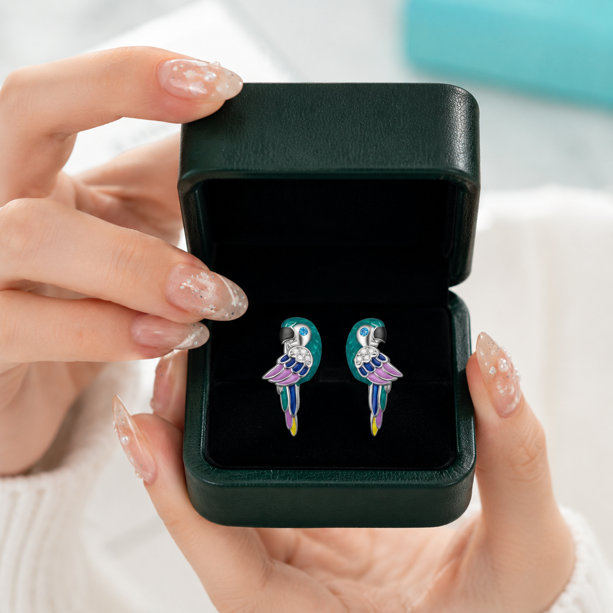 Cute Diamond Option Parrot Hoop Earrings