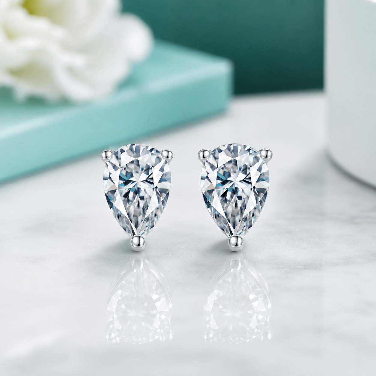 1.0 Ct Pear Diamond Option Classic Stud Earrings and Necklace