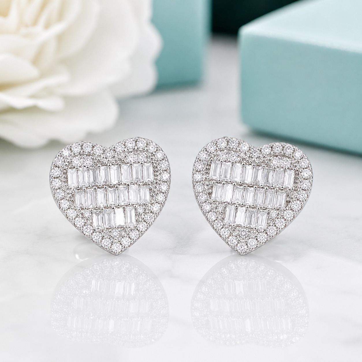 Classic 18k Gold Diamond Option Heart Shaped Stud Earrings