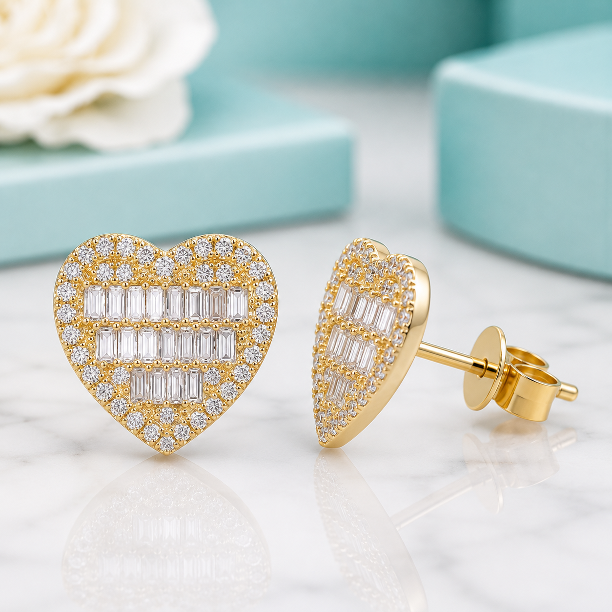 Classic 18k Gold Diamond Option Heart Shaped Stud Earrings