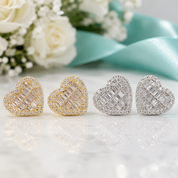 Classic 18k Gold Diamond Option Heart Shaped Stud Earrings