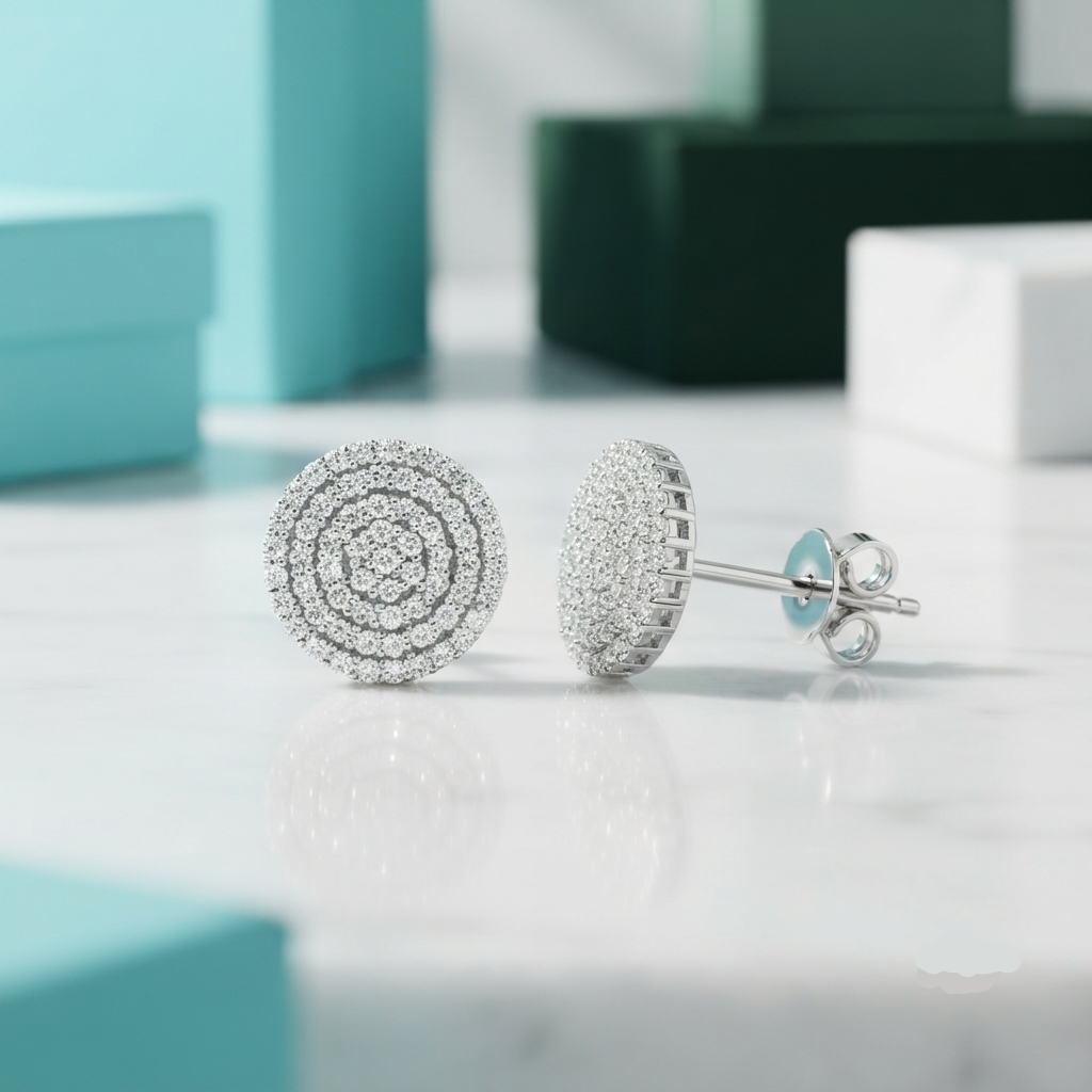 18K Gold Mossanite Diamond Option Flower Setting Stud Earrings