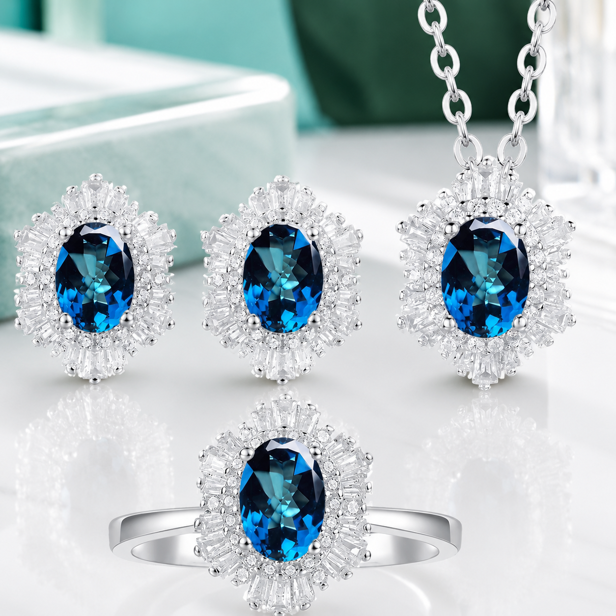 Vintage Oval-cut Diamonds Jewelry Set