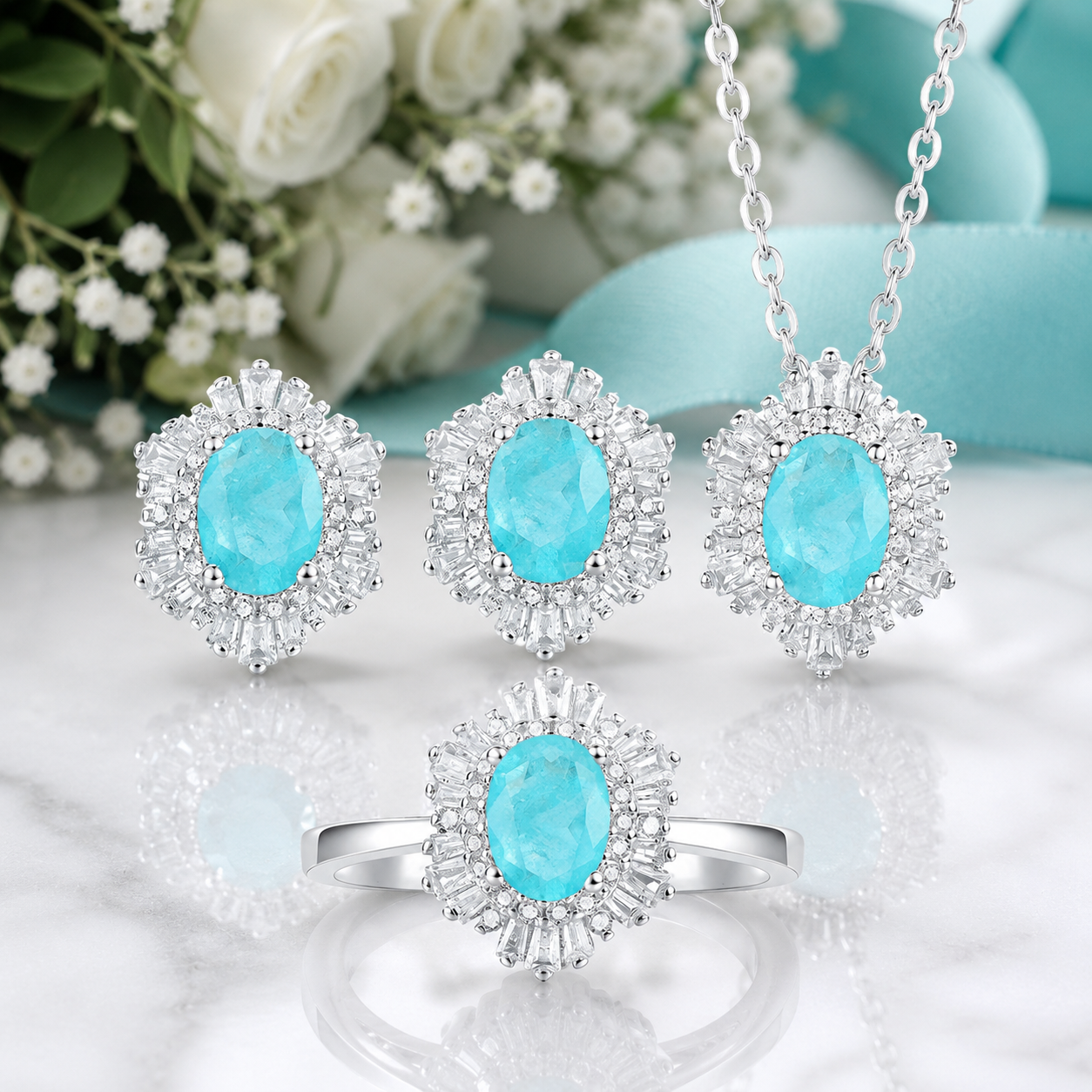 Vintage Oval-cut Diamonds Jewelry Set