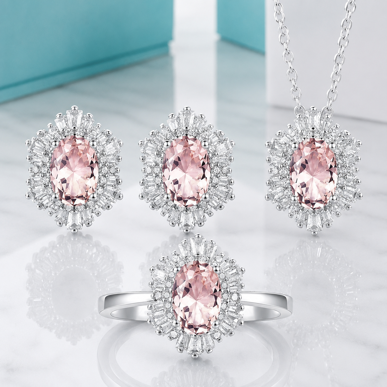 Vintage Oval-cut Diamonds Jewelry Set