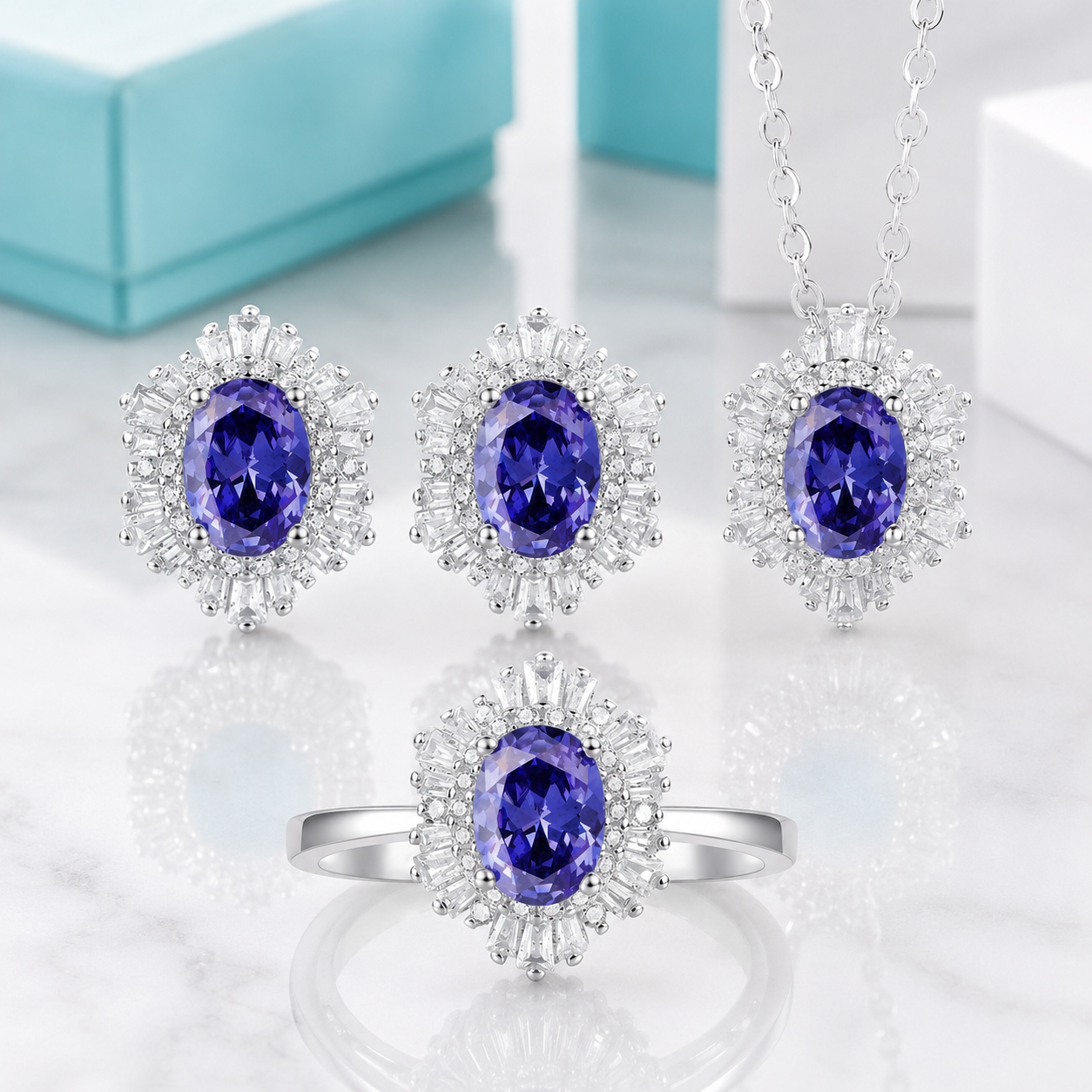 Vintage Oval-cut Diamonds Jewelry Set