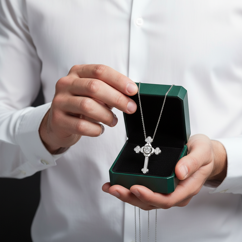 Vintage Style Cross Pendant Dancing Diamond Option Necklace