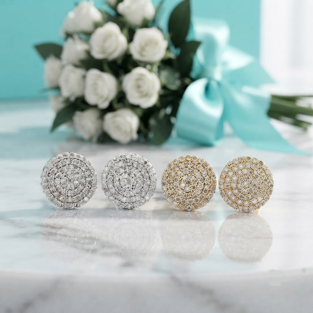 18K Gold Mossanite Diamond Option Flower Setting Stud Earrings