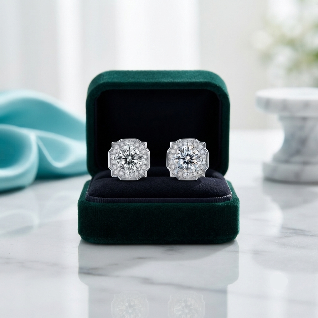 1.0 Cttw Round Diamond Option Halo Stud Earrings