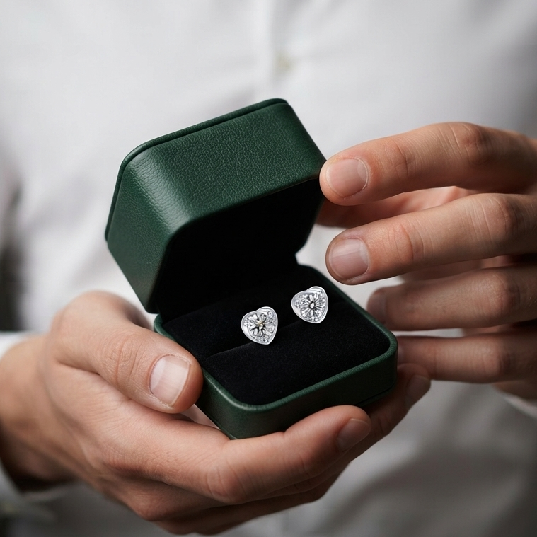 1.00 ct Diamond Option Heart Shaped Stud Earrings