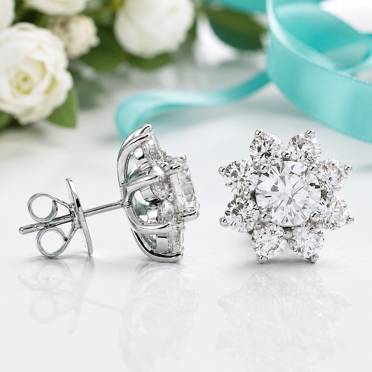 Snowflake Shaped 1.0 ct Diamond Option Stud Earrings