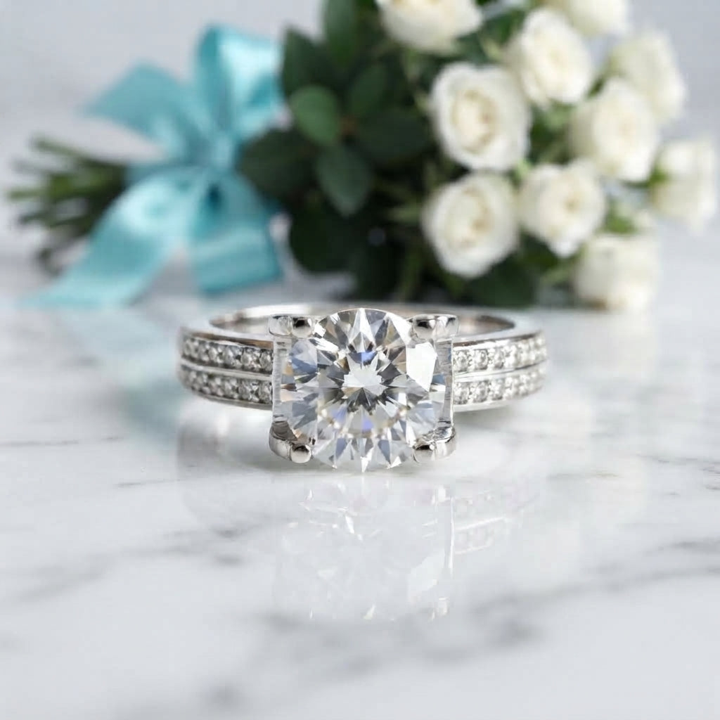 Round Cut Diamond Option Cow Head Engagement Ring