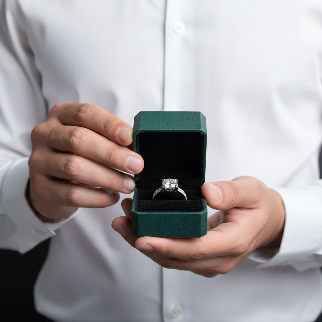 Round Cut Diamond Option Cow Head Engagement Ring