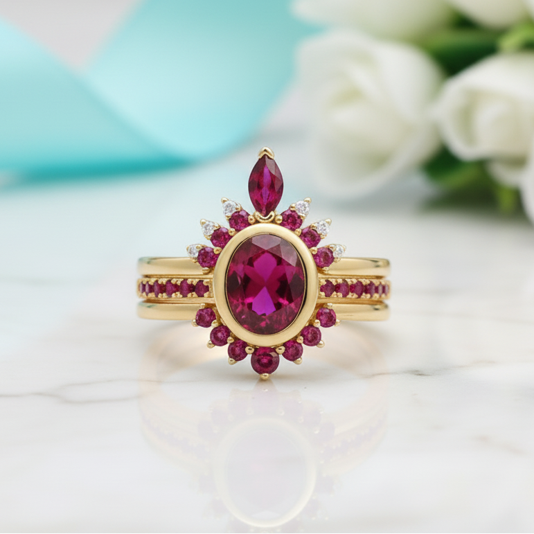 Round-cut Ruby Birthstone Engagement Ring-Evani Jewelry