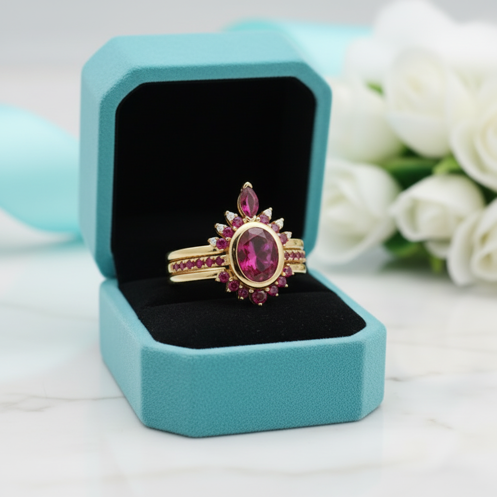 Round-cut Ruby Birthstone Engagement Ring-Evani Jewelry