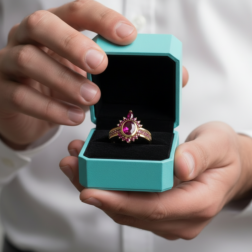 Round-cut Ruby Birthstone Engagement Ring-Evani Jewelry