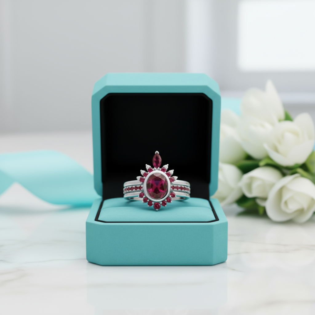 Round-cut Garnet Birthstone Engagement Ring-Evani Jewelry