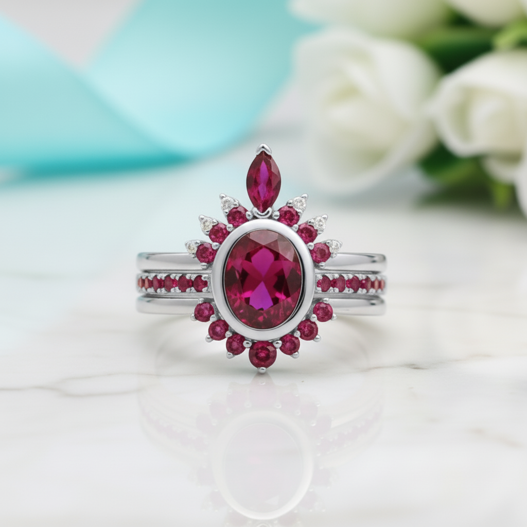 Round-cut Garnet Birthstone Engagement Ring-Evani Jewelry